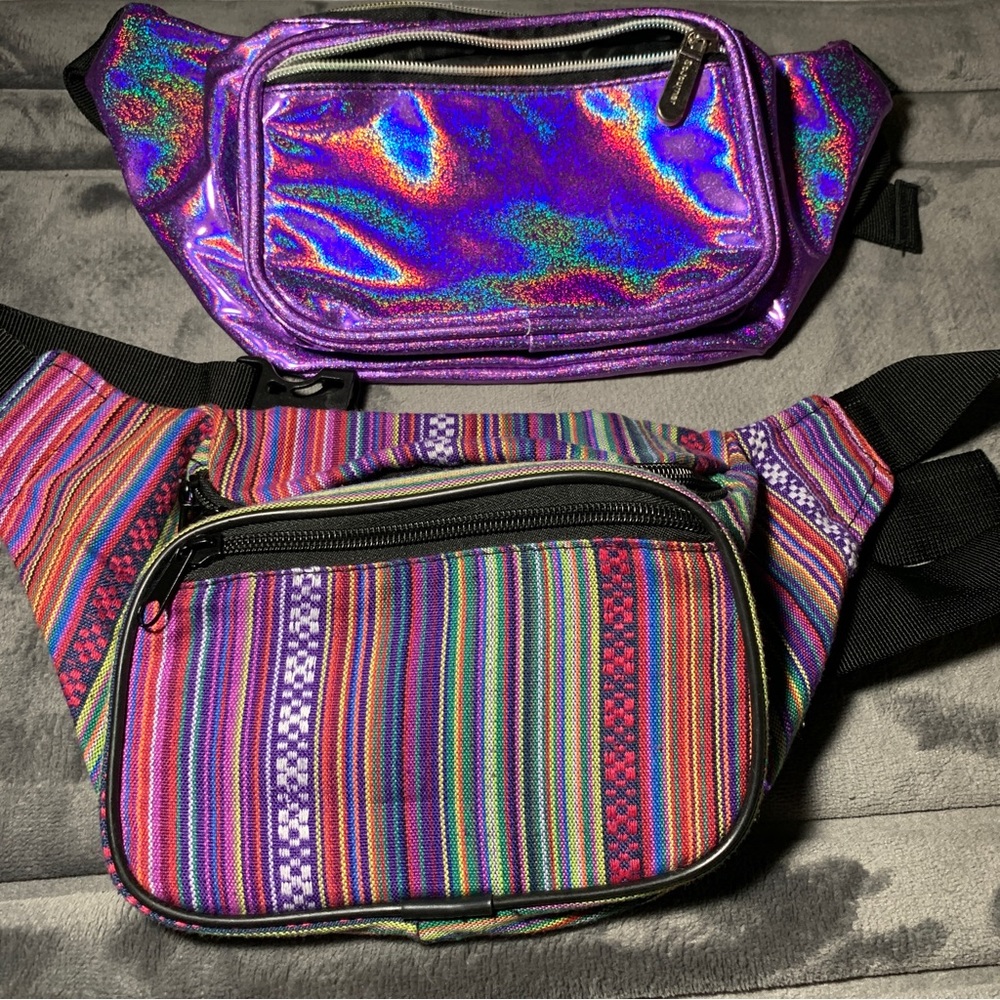 SoJourner Bags Fanny Pack Belt Bag in Holographic Purple and Boho Hippie
